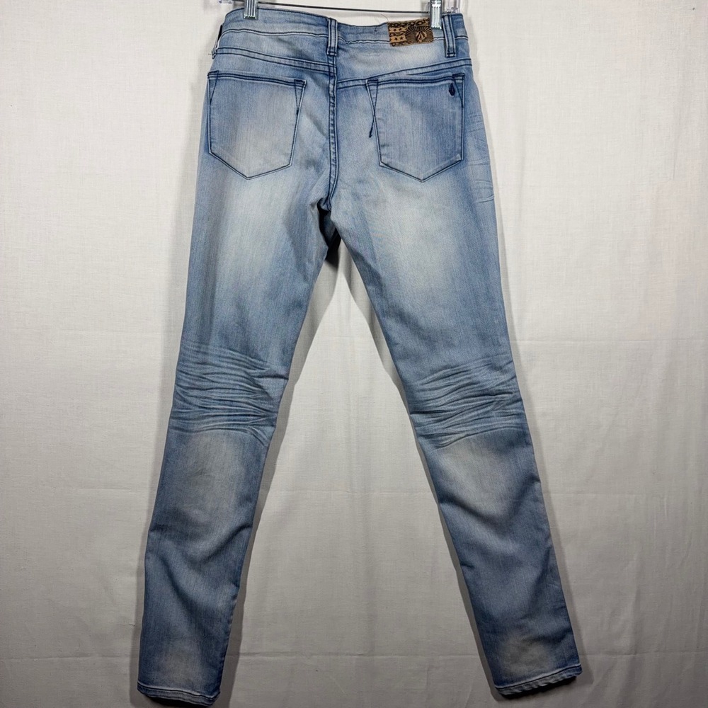 Volcom Jeans Womens 9 Pistol Leggins Skinny Stitched Panel Stretch Whiskering